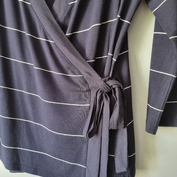 MASAI Navy White Stripe Wrap Top Size Small - Picture 4 of 11